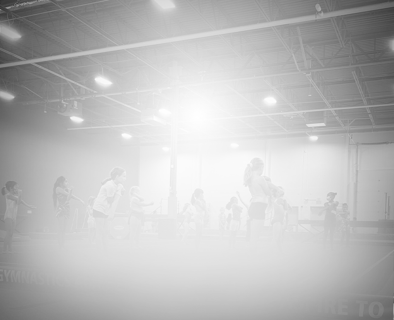 black and white image of a gymnastics studio