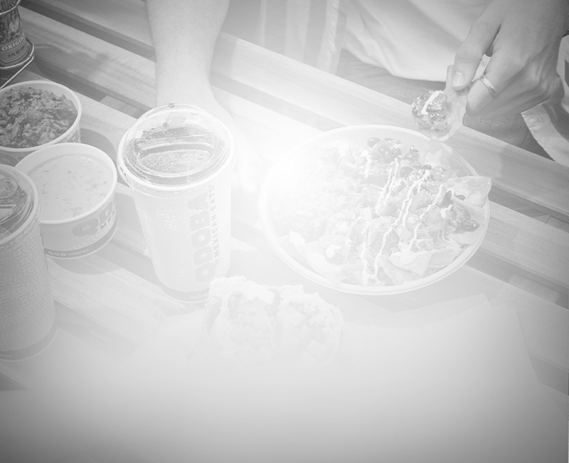 black and white image of qdoba food